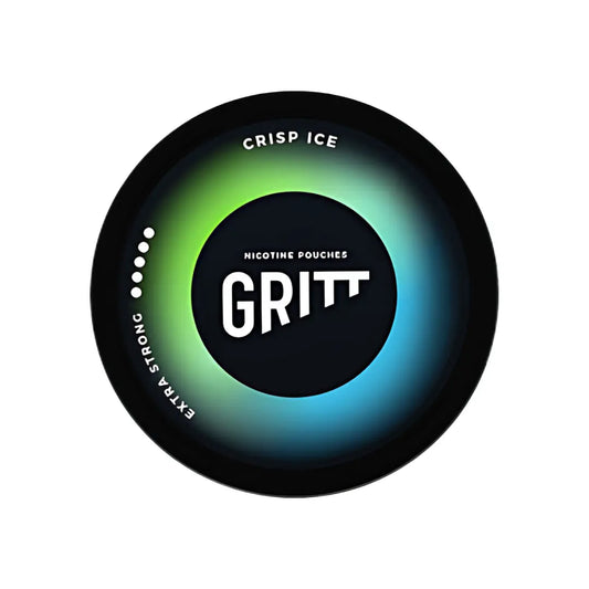 Gritt Crisp Ice Extra Strong chewing gum in a bright package, showcasing the fresh mint flavor and bold branding.