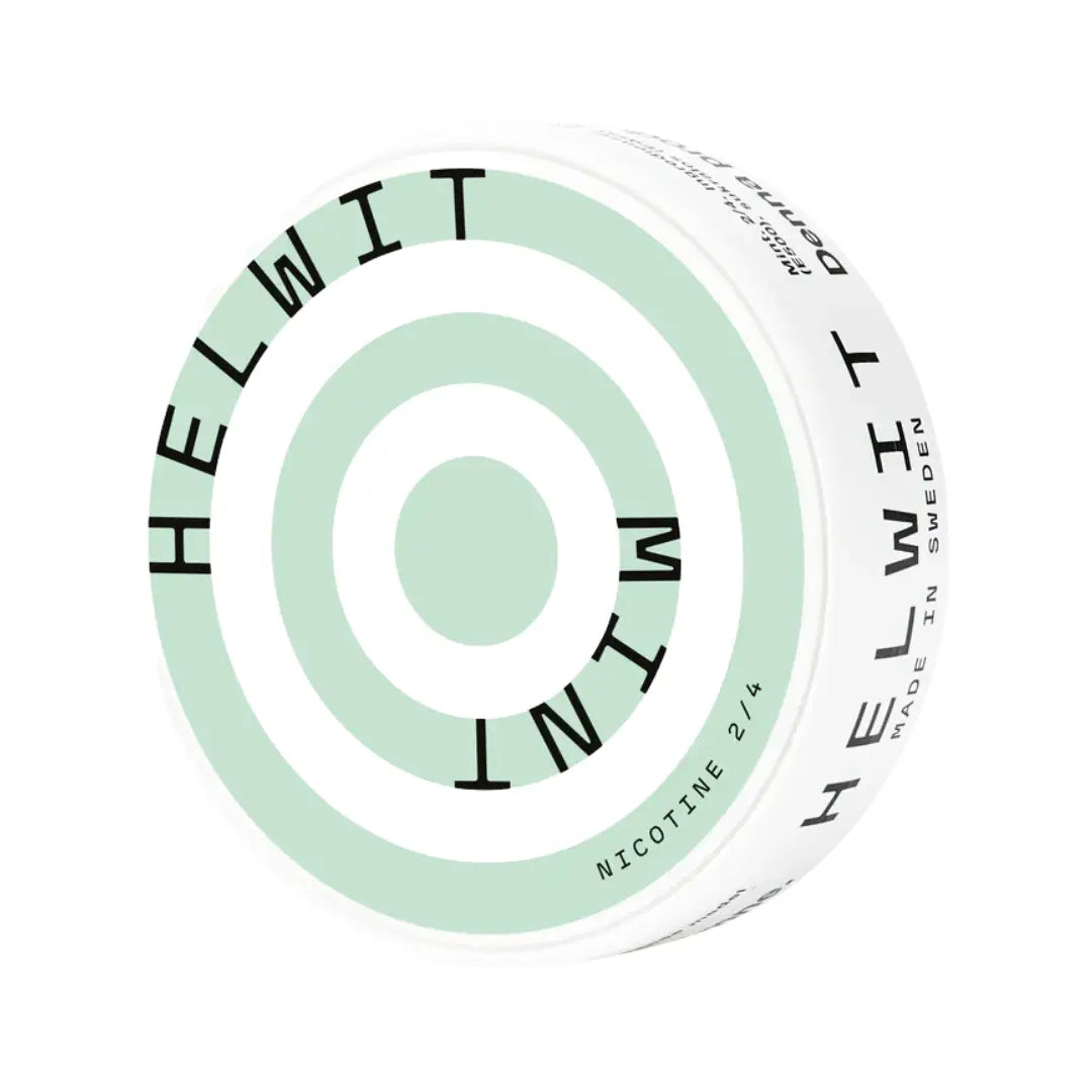 Helwit Mint supplement bottle with label featuring mint flavor, placed on a plain surface, showing the product and branding.