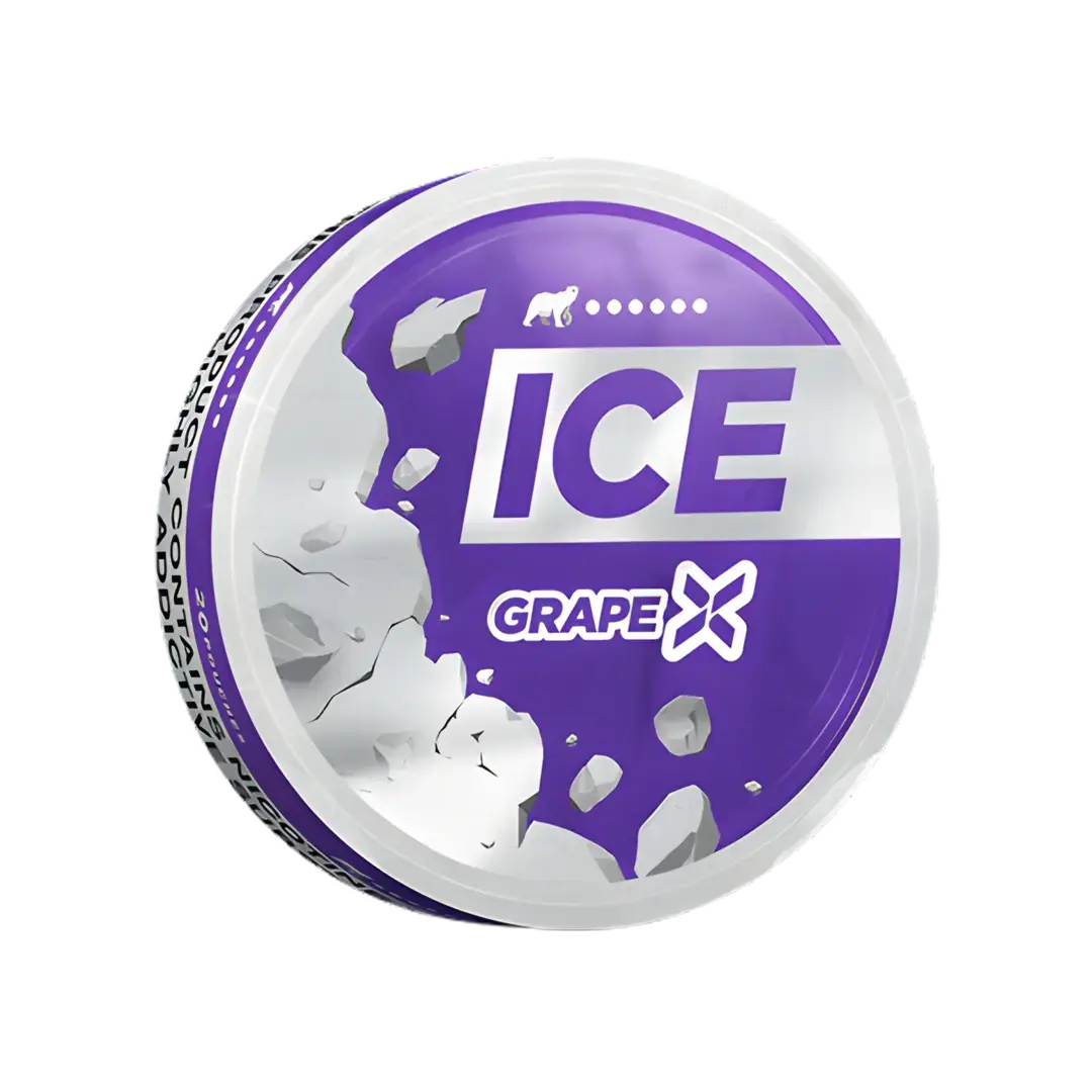 Ice Grape X by Europesnus.com, close-up of the product in clear packaging, showcasing the ice grape flavor and branding.