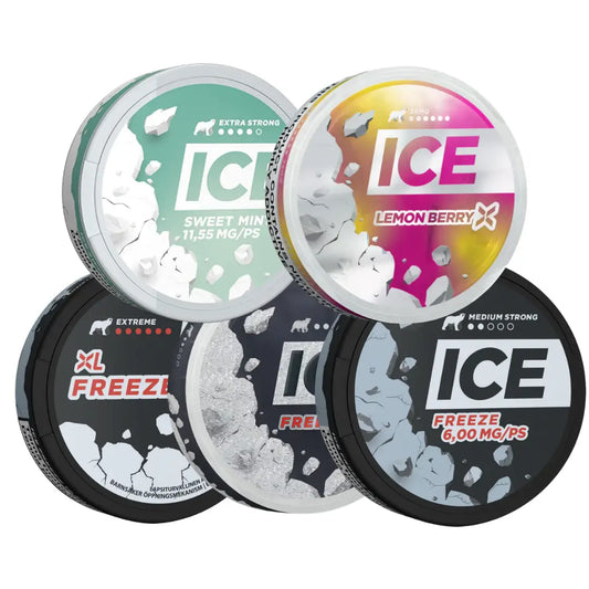 Assorted ice cubes in a clear container from Europesnus.com Ice Mixpack, perfect for chilling beverages and summer drinks.