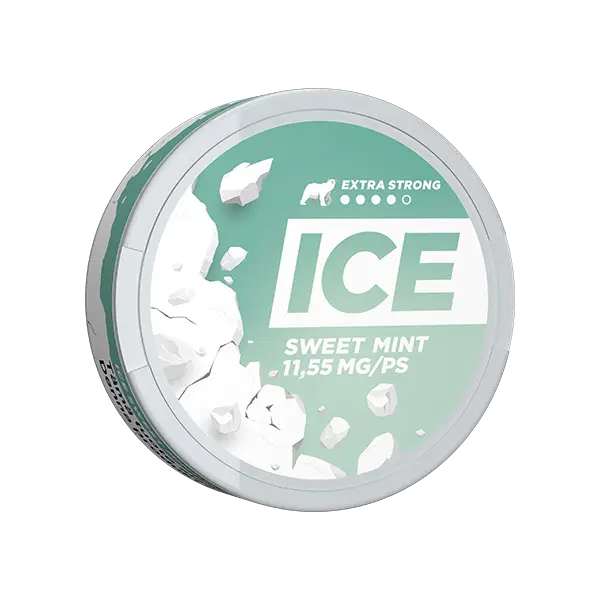 Ice Sweet Mint 16.5mg lozenges from Europesnus.com, showing mint-flavored candies in clear packaging with fresh mint leaves.