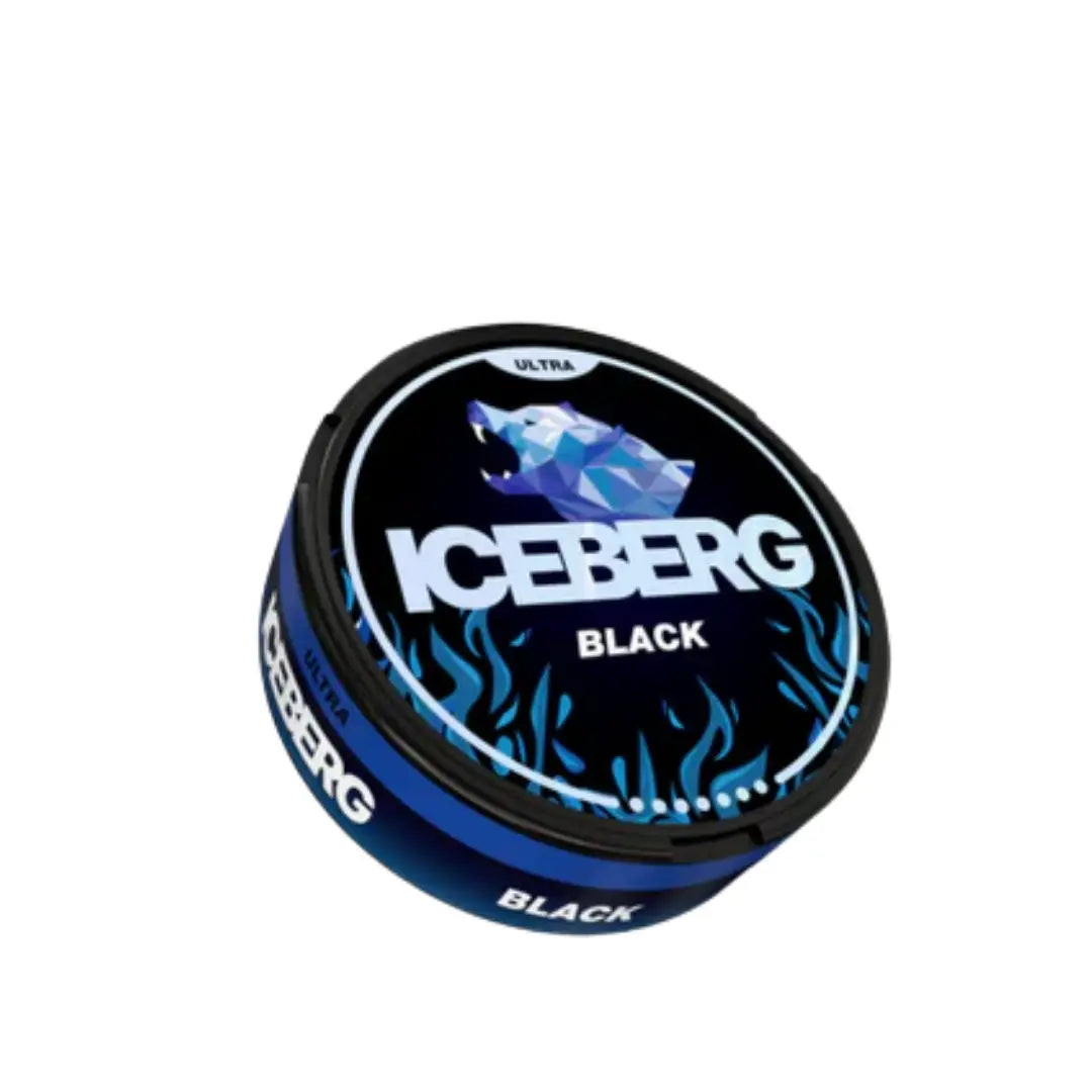 Dark blue iceberg-shaped capsule labeled Iceberg Black 70mg, a pharmaceutical product from Europesnus.com.