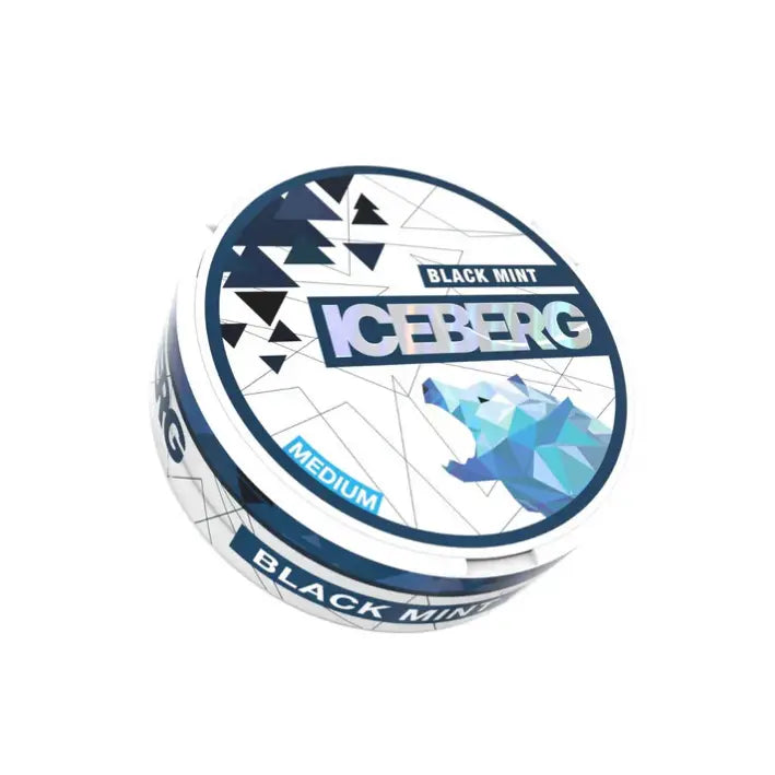 Iceberg Black Mint 20mg nicotine pouch from Europesnus.com, showing the black and mint-flavored pouch with branding details.