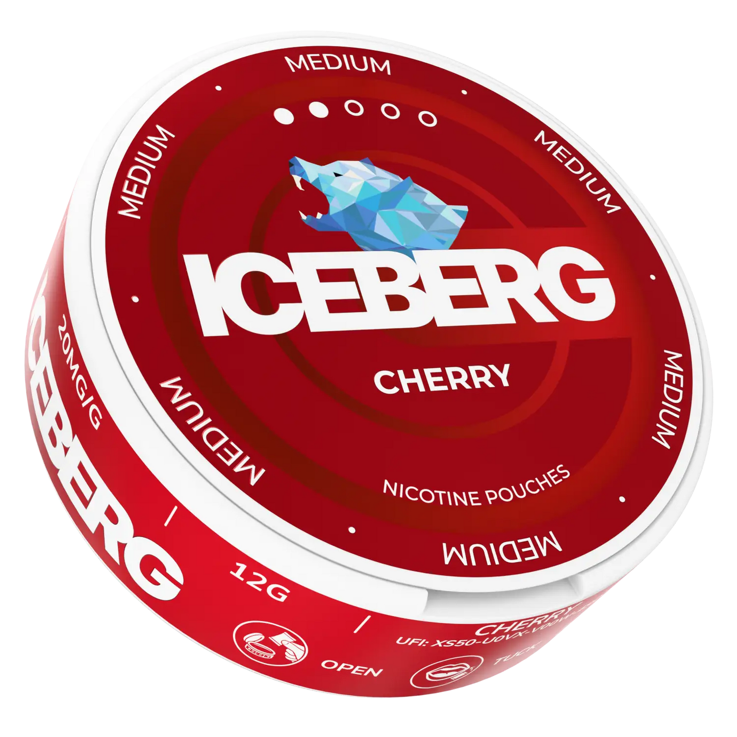 Iceberg Cherry 20mg cannabis product by Europesnus.com showing the packaged product with cherry flavor labeling.