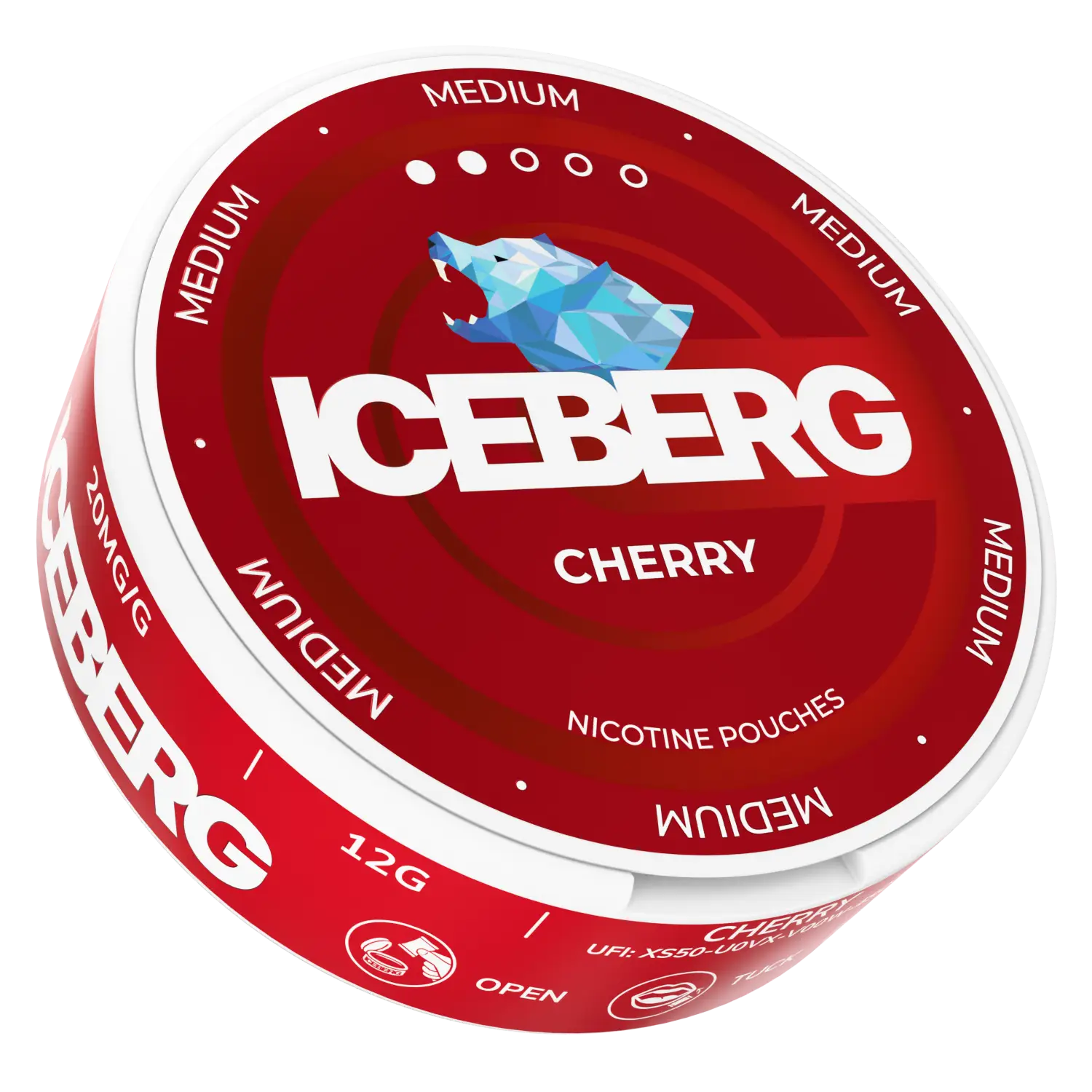 Iceberg Cherry 20mg cannabis product by Europesnus.com showing the packaged product with cherry flavor labeling.