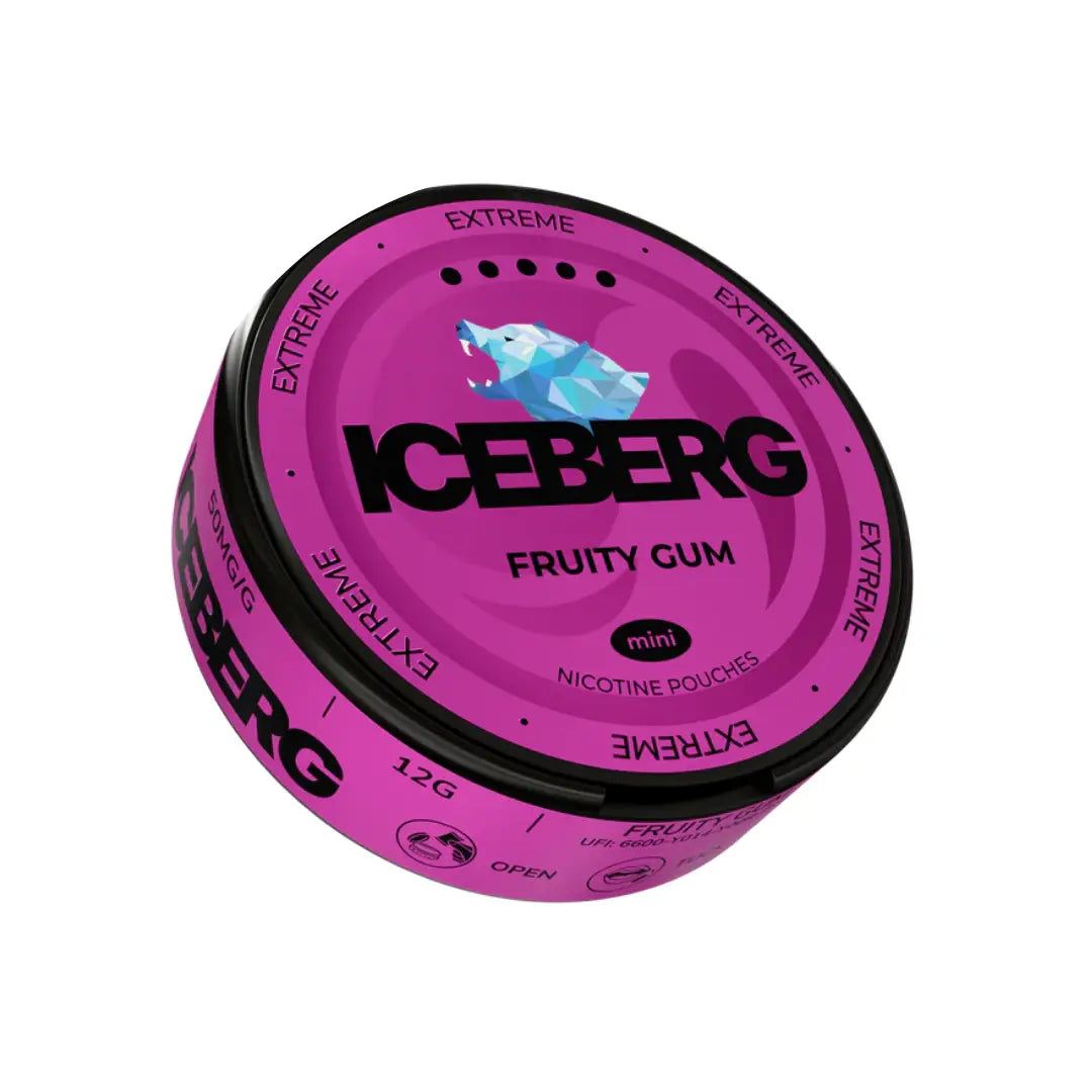 Mini Iceberg Fruity Gum pack showing colorful fruity gum pieces in vibrant packaging by EuropeSnus.com