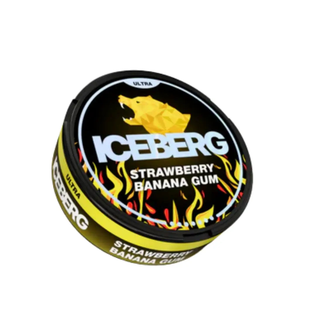 Iceberg Strawberry Banana Gum 70mg by Europesnus.com, featuring fresh strawberry and banana flavor in a sleek package.