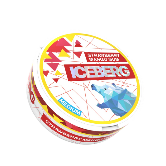 Iceberg Strawberry Mango Gum by Europesnus.com, showing a pack of fruity flavored chewing gum with strawberry and mango images.