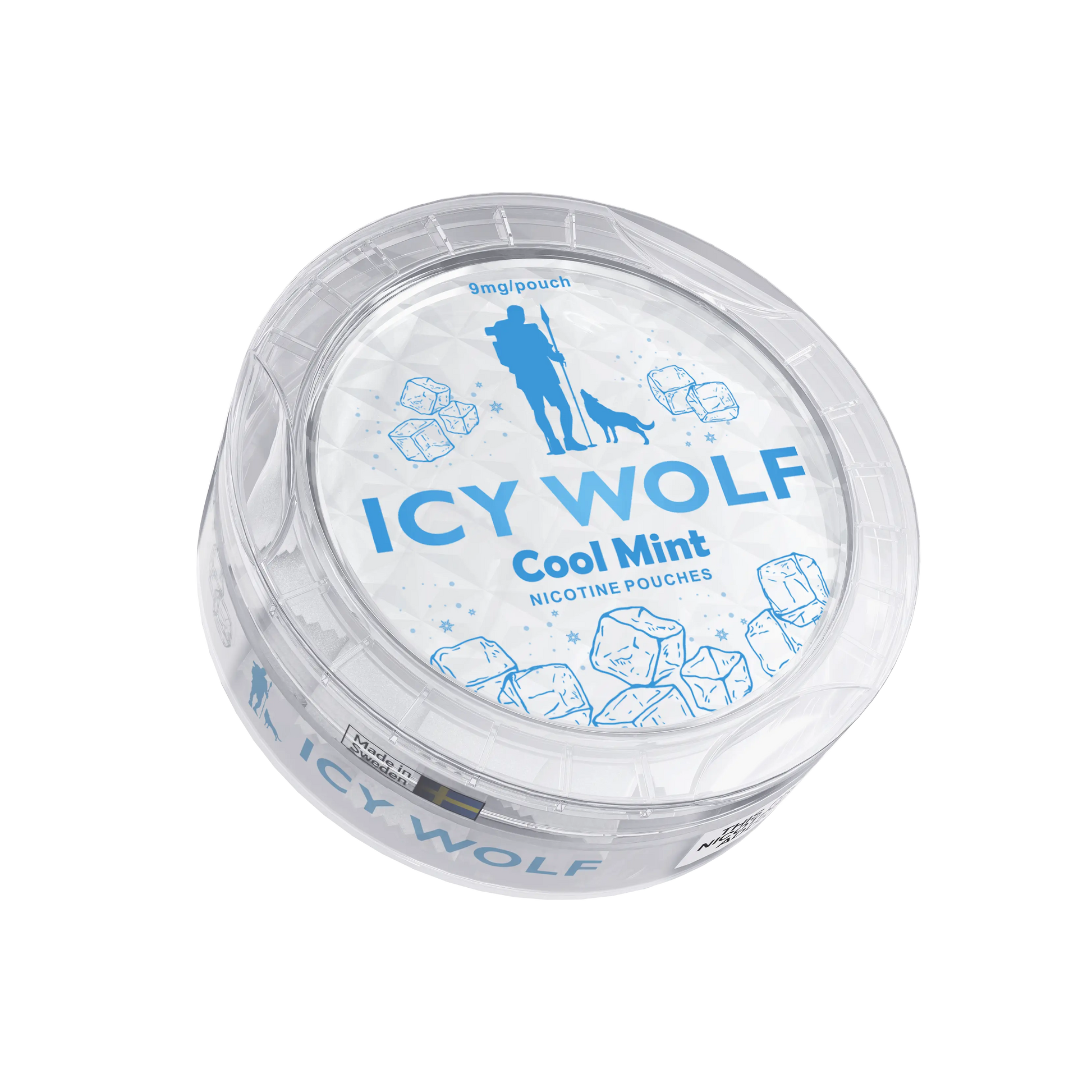 Three Icy Wolf Cool Mint 9mg nicotine pouches in sleek packaging, designed for discreet use and fresh mint flavor.