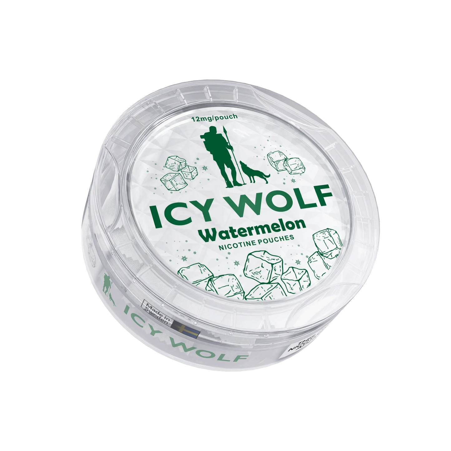 Icy Wolf Watermelon 12mg disposable vape device with watermelon flavor and sleek design, shown in the image.