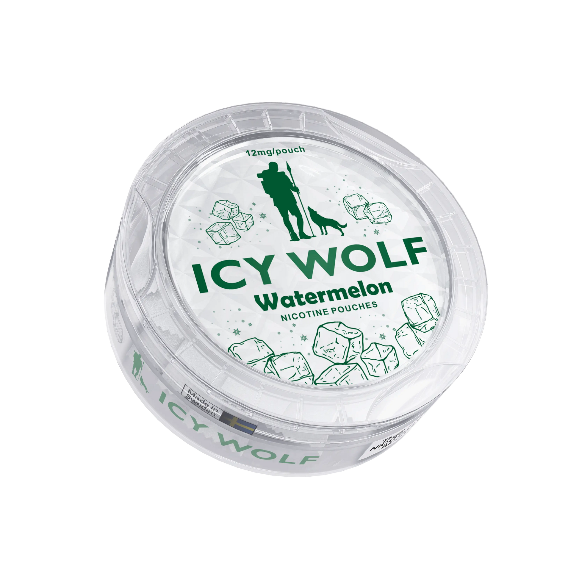 Icy Wolf Watermelon 12mg disposable vape device with watermelon flavor and sleek design, shown in the image.