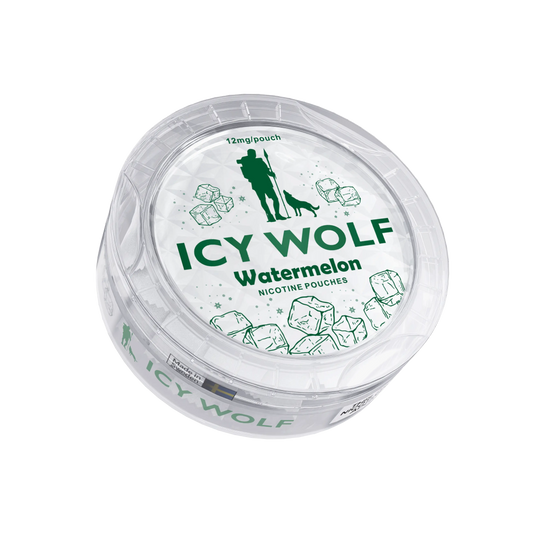 Icy Wolf Watermelon 12mg disposable vape device with watermelon flavor and sleek design, shown in the image.