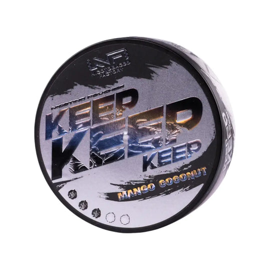 Keep Mango Coconut flavored snack from Europesnus.com, featuring fresh mango and coconut ingredients in a colorful packaging.