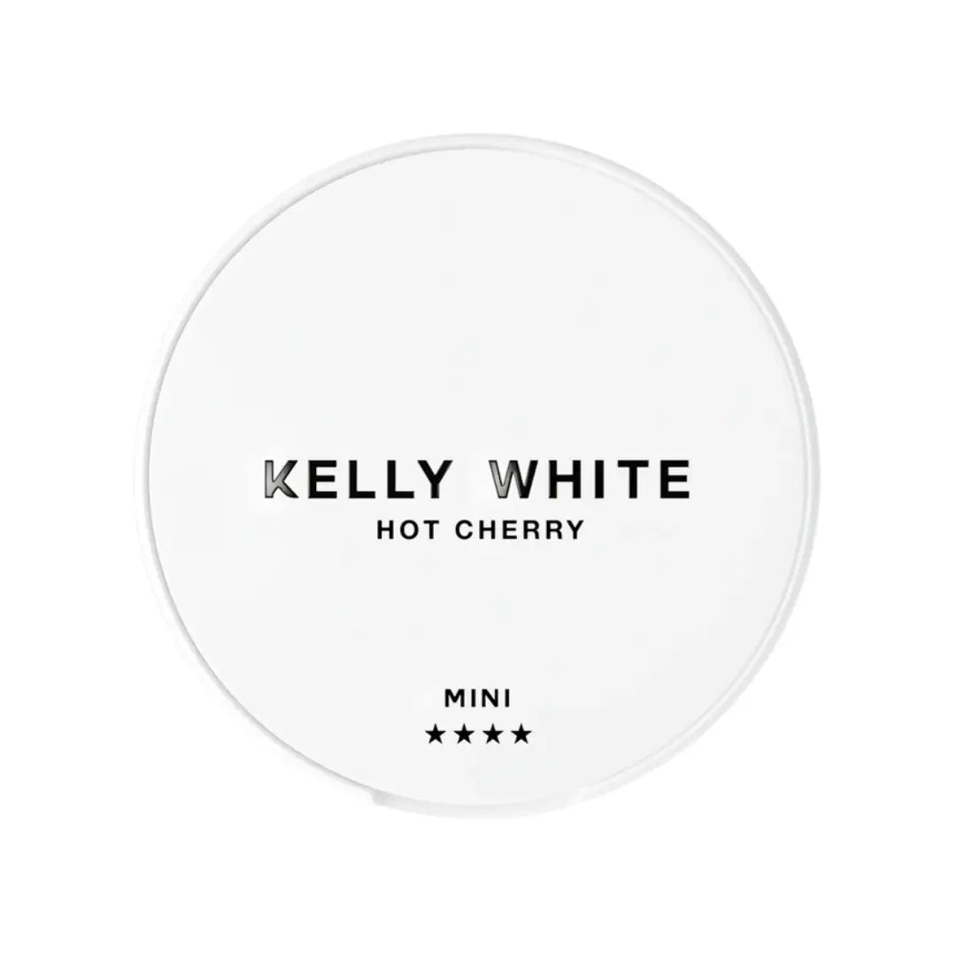 White hot cherry flavored product from Kelly by Europesnus.com, featuring vibrant packaging with cherry imagery.