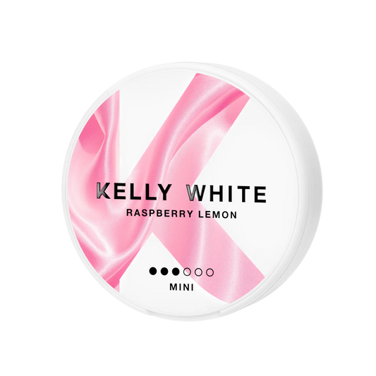 Mini Kelly White Raspberry Lemon from Europesnus.com featuring a bright, colorful container with raspberry and lemon flavor design.
