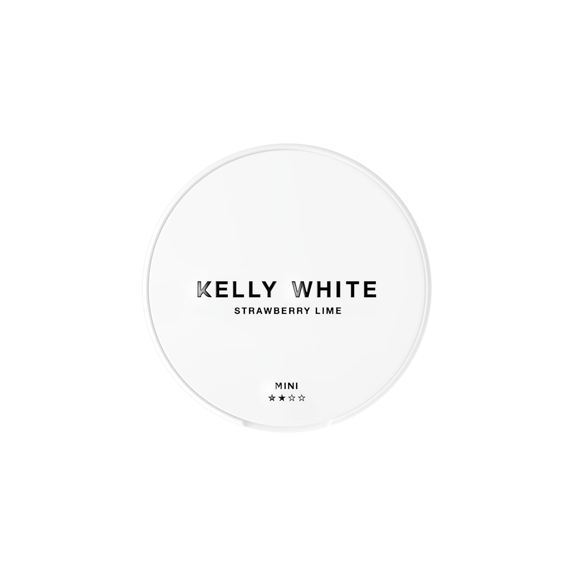 Kelly White Strawberry Lime Mini by Europesnus.com showing a small, white container with strawberry and lime flavor design.