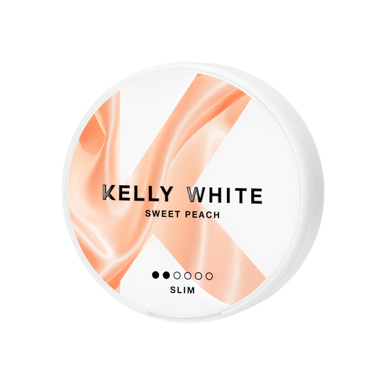 Kelly White Sweet Peach fragrance bottle from Europesnus.com, with a white design and peach scent, displayed against a plain background.
