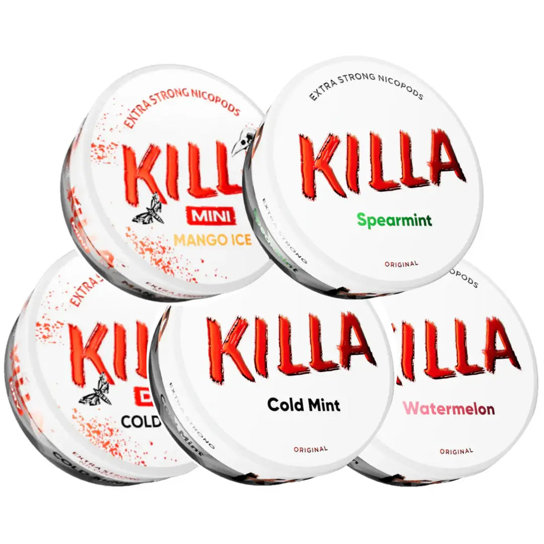 Killa Mixpack from Europesnus.com showing assorted cannabis products in a variety of sizes and strains.