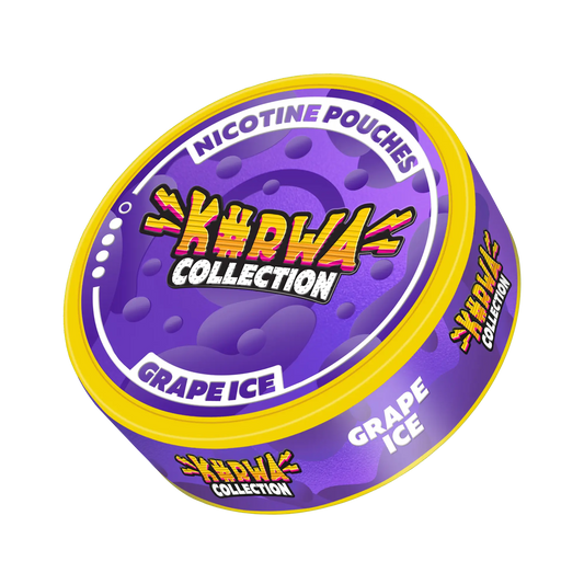 Kurwa Grape Ice snus pouch from Europesnus.com, featuring a grape flavor with icy cooling effects in a sleek pouch design.
