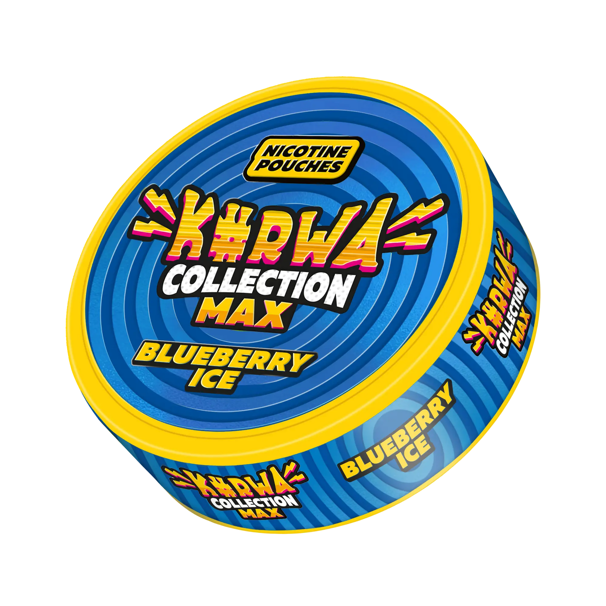 Collection mockup of Kurwa Max Blueberry Ice snus by Europesnus.com showing the pouch with blueberry and ice flavor.