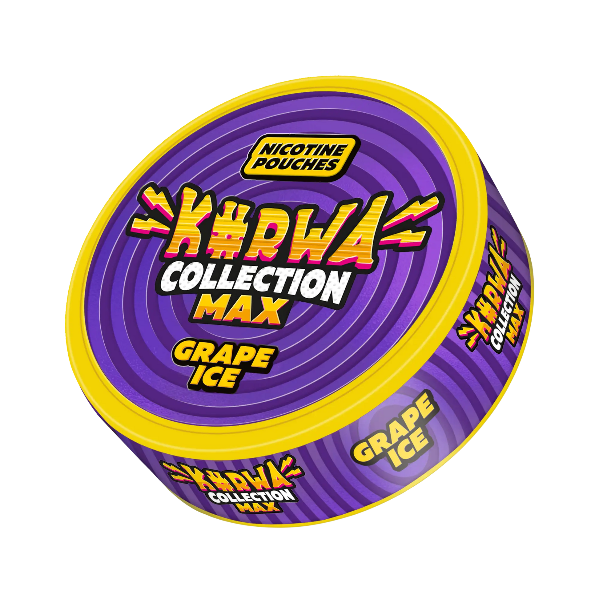 Collection mockup of Kurwa Max Grape Ice snus from Europesnus.com showing the tin with grape and ice flavor branding