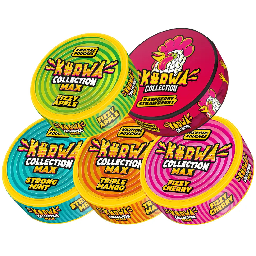 Kurwa Mixpack by Europesnus.com featuring assorted flavors of cannabis products in a colorful packaging.