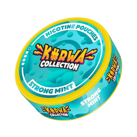 Kurwa Strong Mint snus pouch from Europesnus.com, featuring a sleek mint-flavored design and packaging.