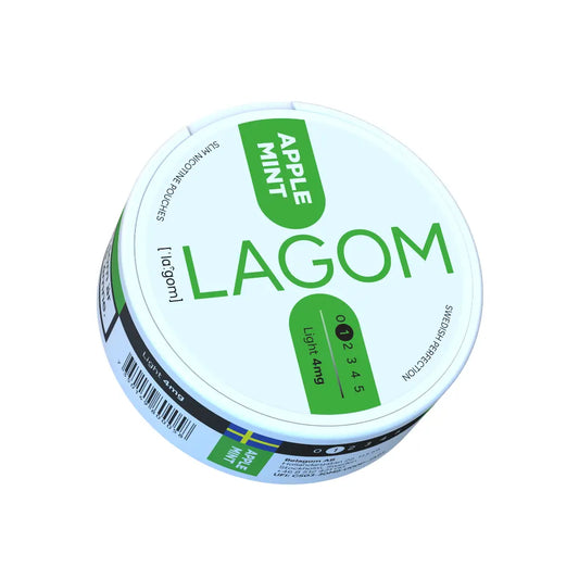 Lagom Apple Mint 4mg disposable vape pen from Europesnus.com, featuring sleek design and minty apple flavor.