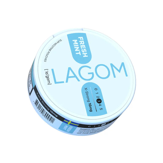 Lagom Fresh Mint 16mg nicotine pouch from Europesnus.com, showing the sleek packaging with fresh mint flavor branding.