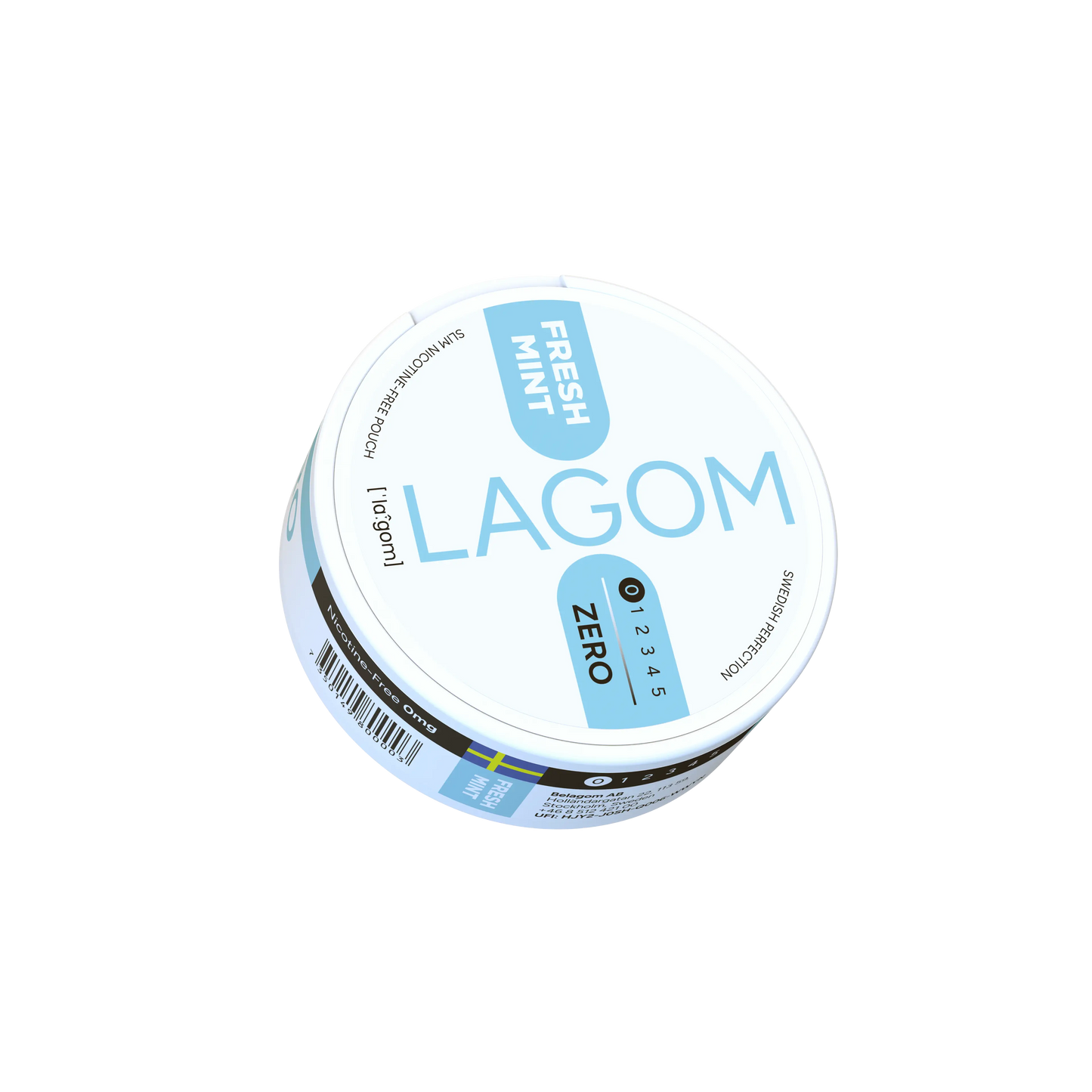 Fresh mint-flavored Lagom Fresh Mint Zero nicotine pouch from Europesnus.com, showcasing the sleek packaging with mint leaves.