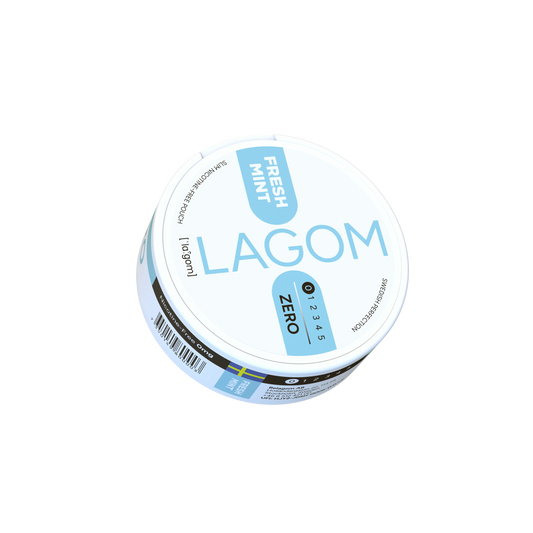 Fresh mint-flavored Lagom Fresh Mint Zero nicotine pouch from Europesnus.com, showcasing the sleek packaging with mint leaves.
