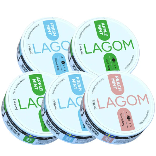 Assorted Lagom Mixpack by Europesnus.com featuring a variety of Swedish snacks in colorful packaging.