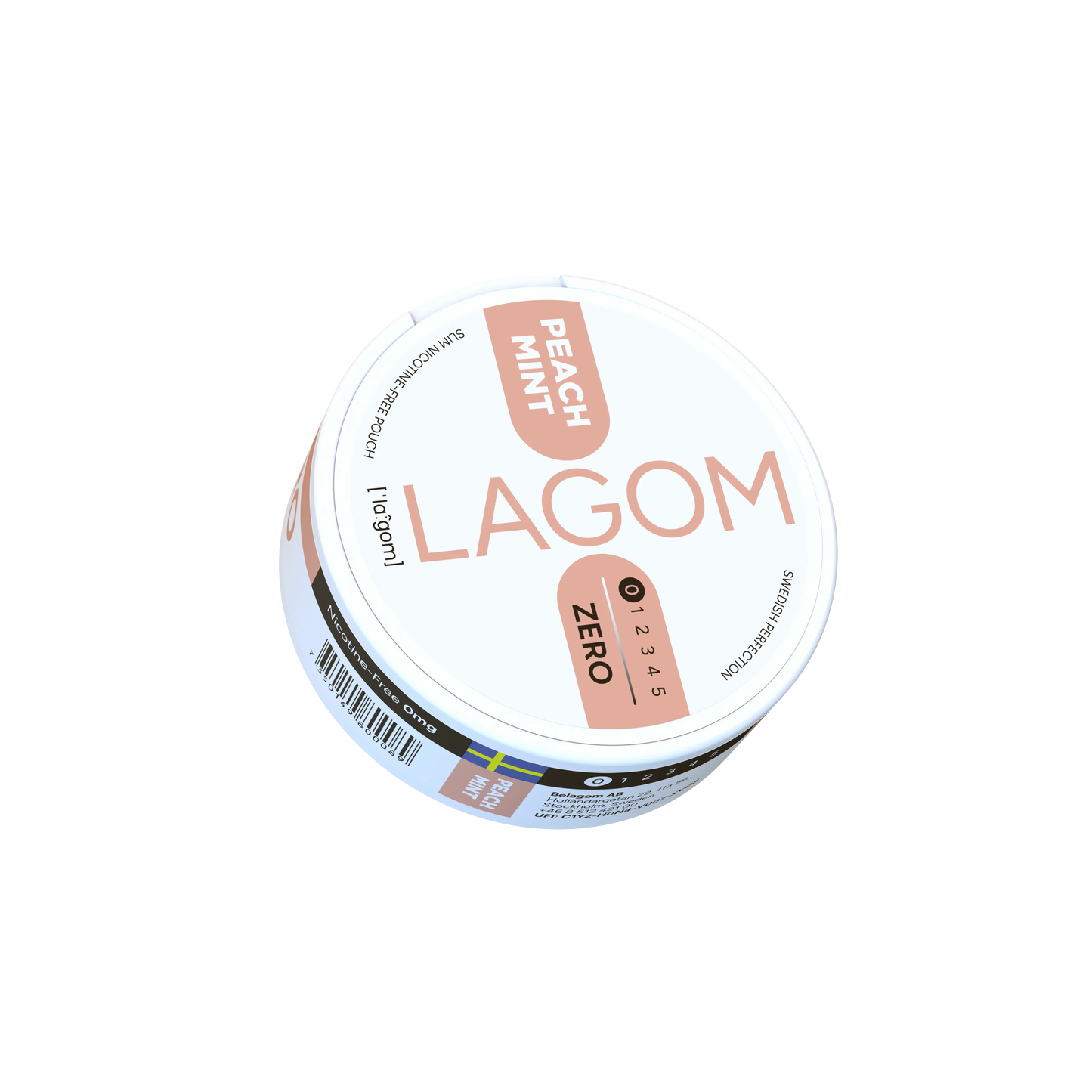 Lagom Peach Mint Zero e-liquid bottle from Europesnus.com showing a clear bottle with peach and mint flavor label.