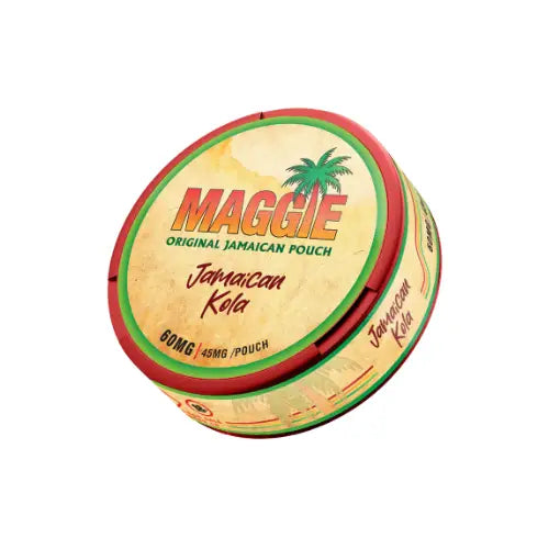 Maggie Jamaican Kola 60 mg herbal supplement in a box, with a close-up of the product packaging and label.