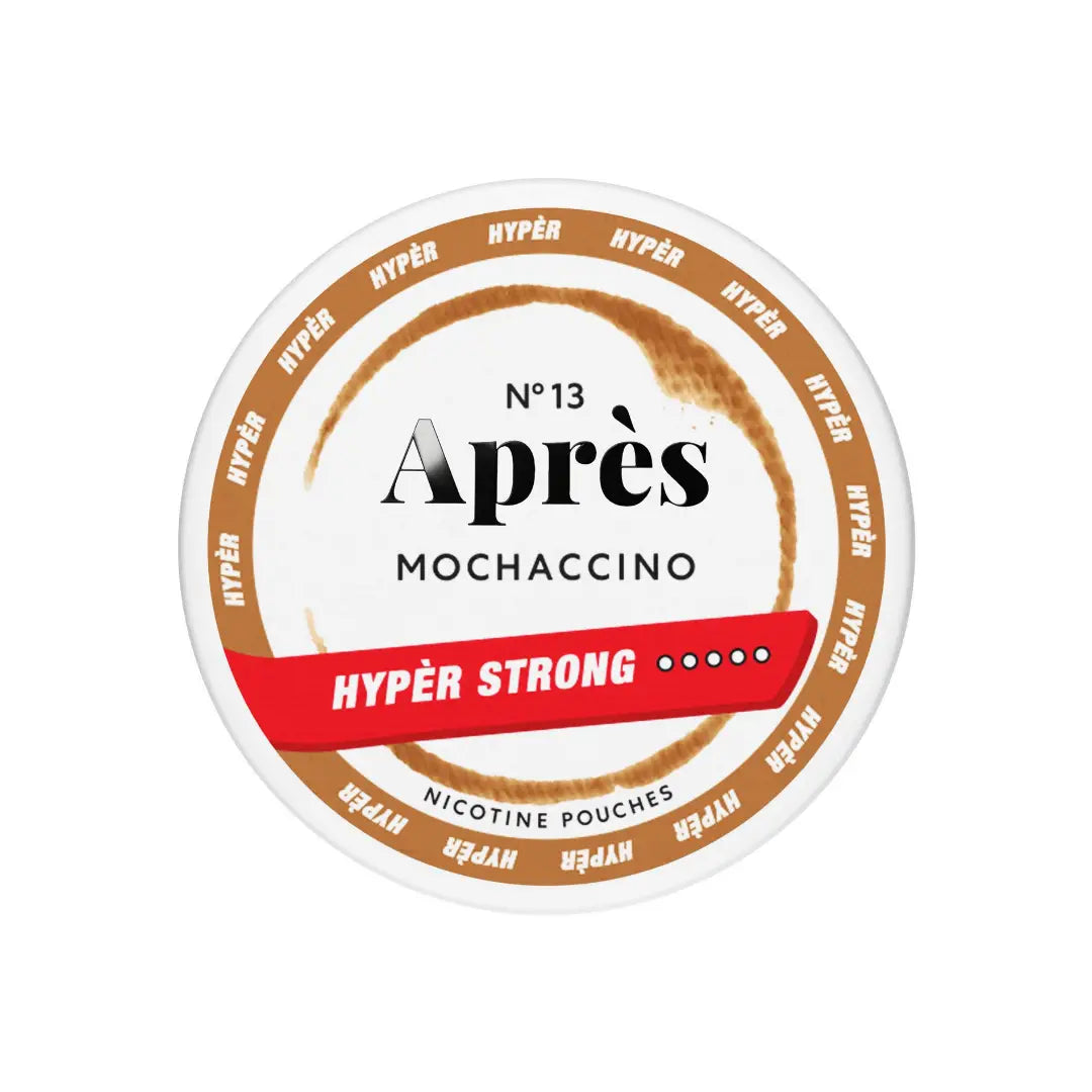 No 13 Après Mochaccino Hypèr Strong coffee from Europesnus.com, featuring a cup with frothy mochaccino and rich coffee beans.