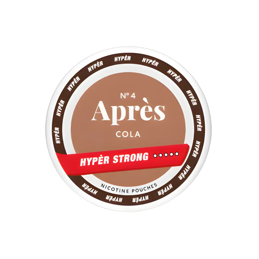 No.4 Après Cola Hypèr Strong energy drink can with bold branding and vibrant red and silver design.