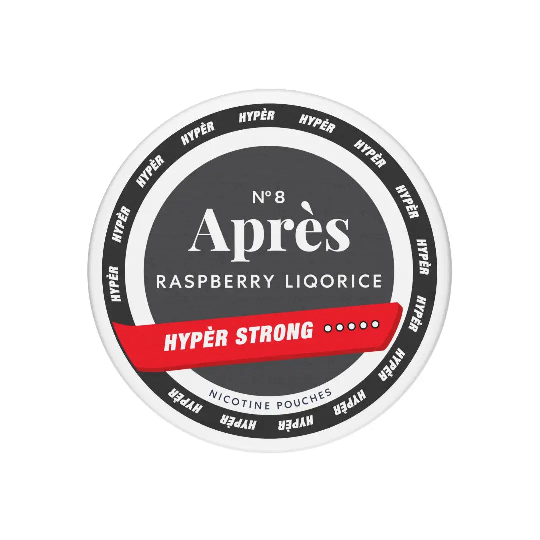 No 8 Après Raspberry Licorice Hypèr Strong by Europesnus.com, close-up of the dark licorice treat with raspberry flavor.