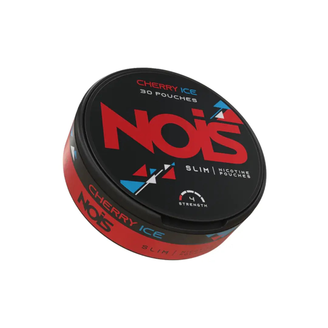 Nois Cherry Ice 4mg nicotine pouch from Europesnus.com, showing a cherry-flavored pouch with cooling mint accents.