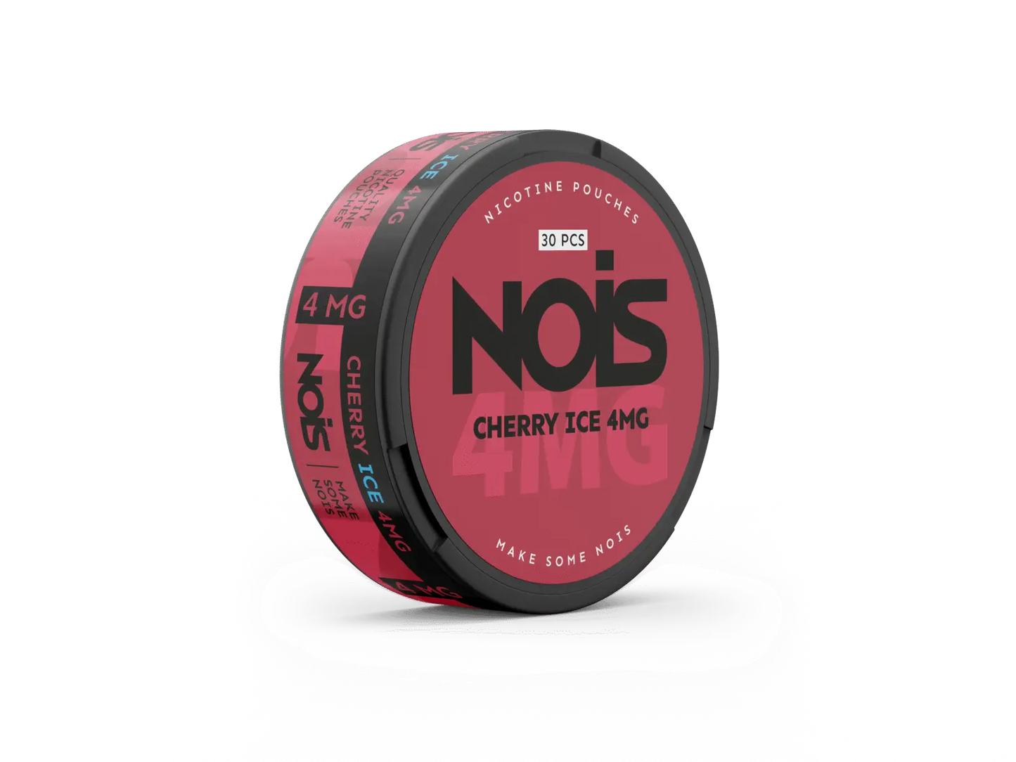 Nois Cherry Ice 4mg disposable vape device with cherry and menthol flavor in sleek design.
