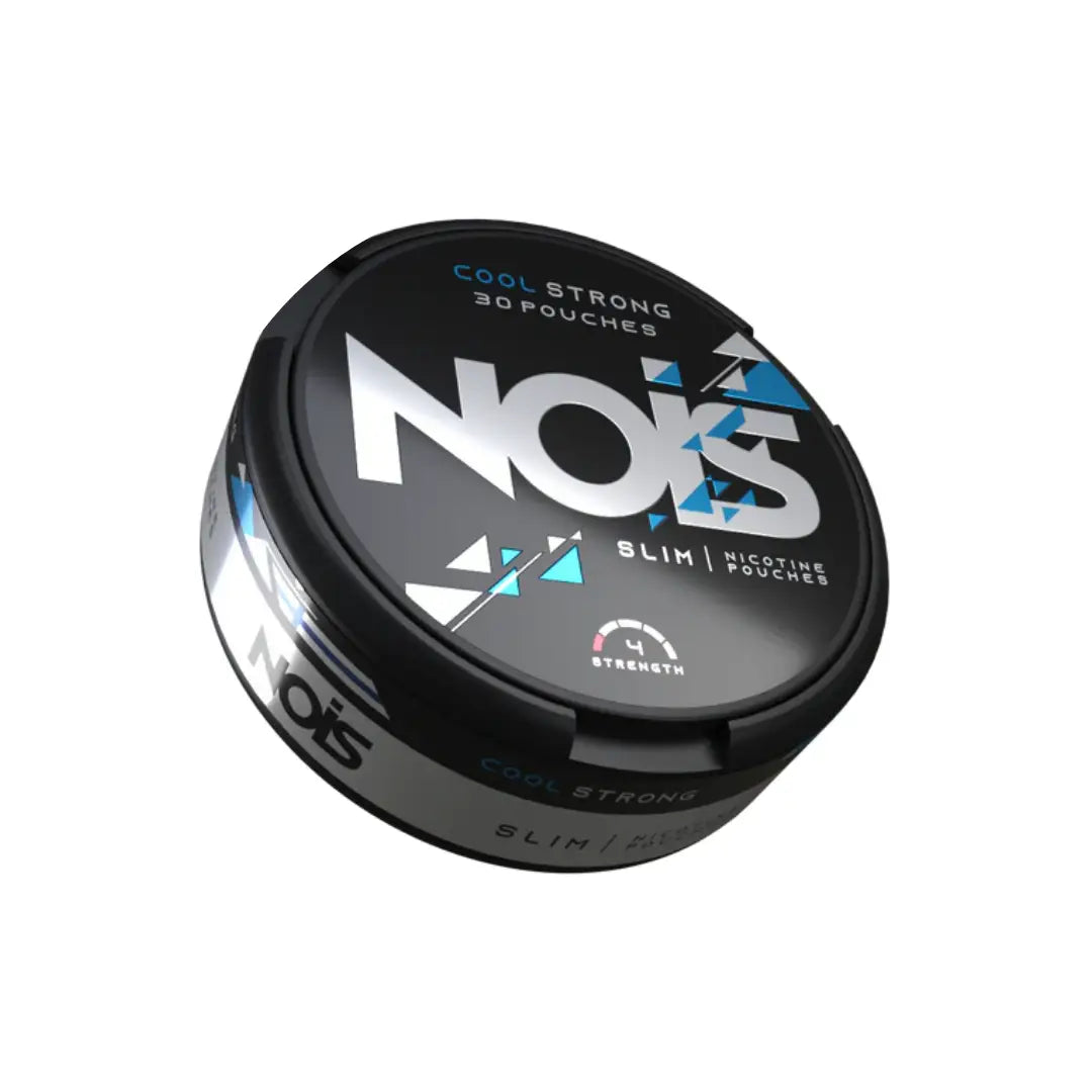 Nois Cool Strong 4mg nicotine pouch in a sleek container, designed for discreet use and fresh mint flavor.
