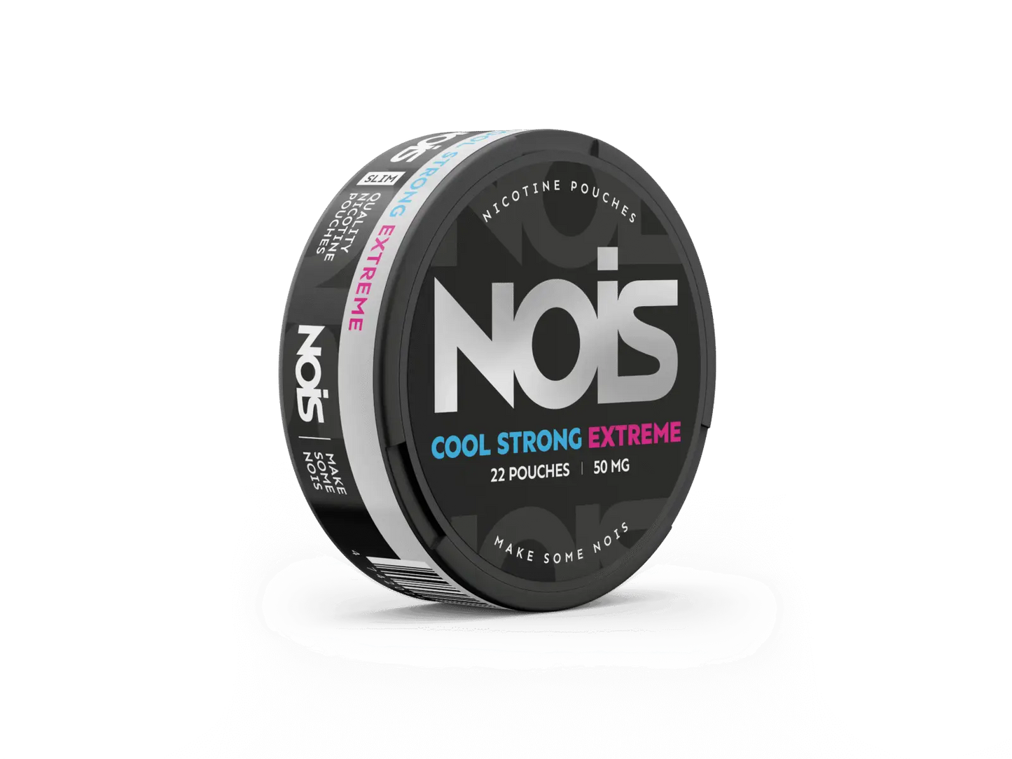 Nois Cool Strong Extreme energy drink can with bold blue and silver design, featuring the product name prominently.