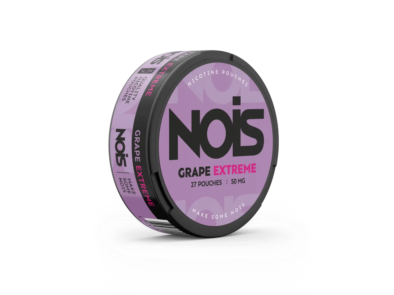 Nois Extreme Grape e-liquid bottle with purple label and cap, featuring grape flavor branding on a white background.