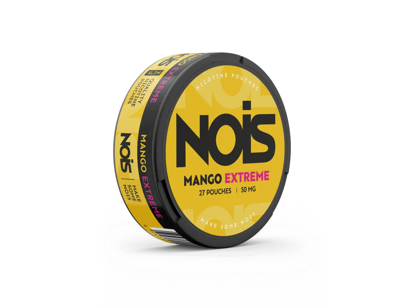 Nois Extreme Mango flavored snack from Europesnus.com, showing a vibrant mango snack package with colorful branding.