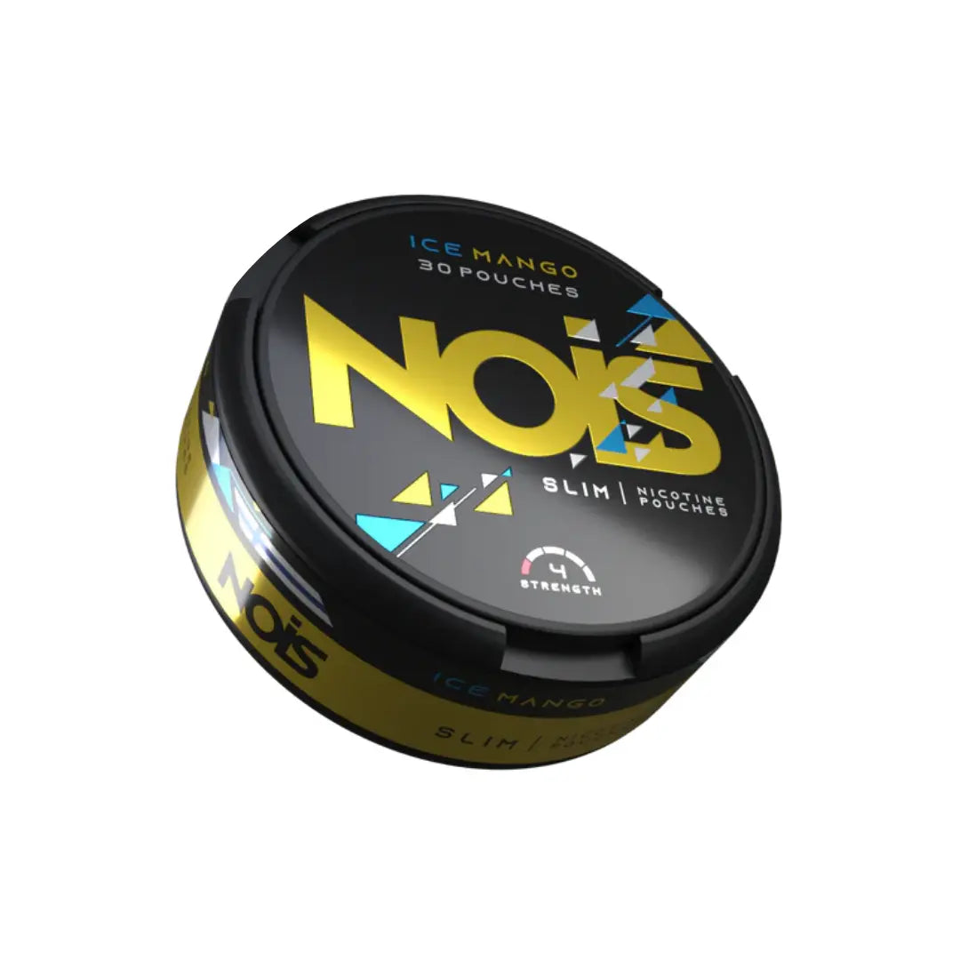 Nois Ice Mango 4mg disposable vape pen with mango flavor, featuring sleek design and compact size for easy use.