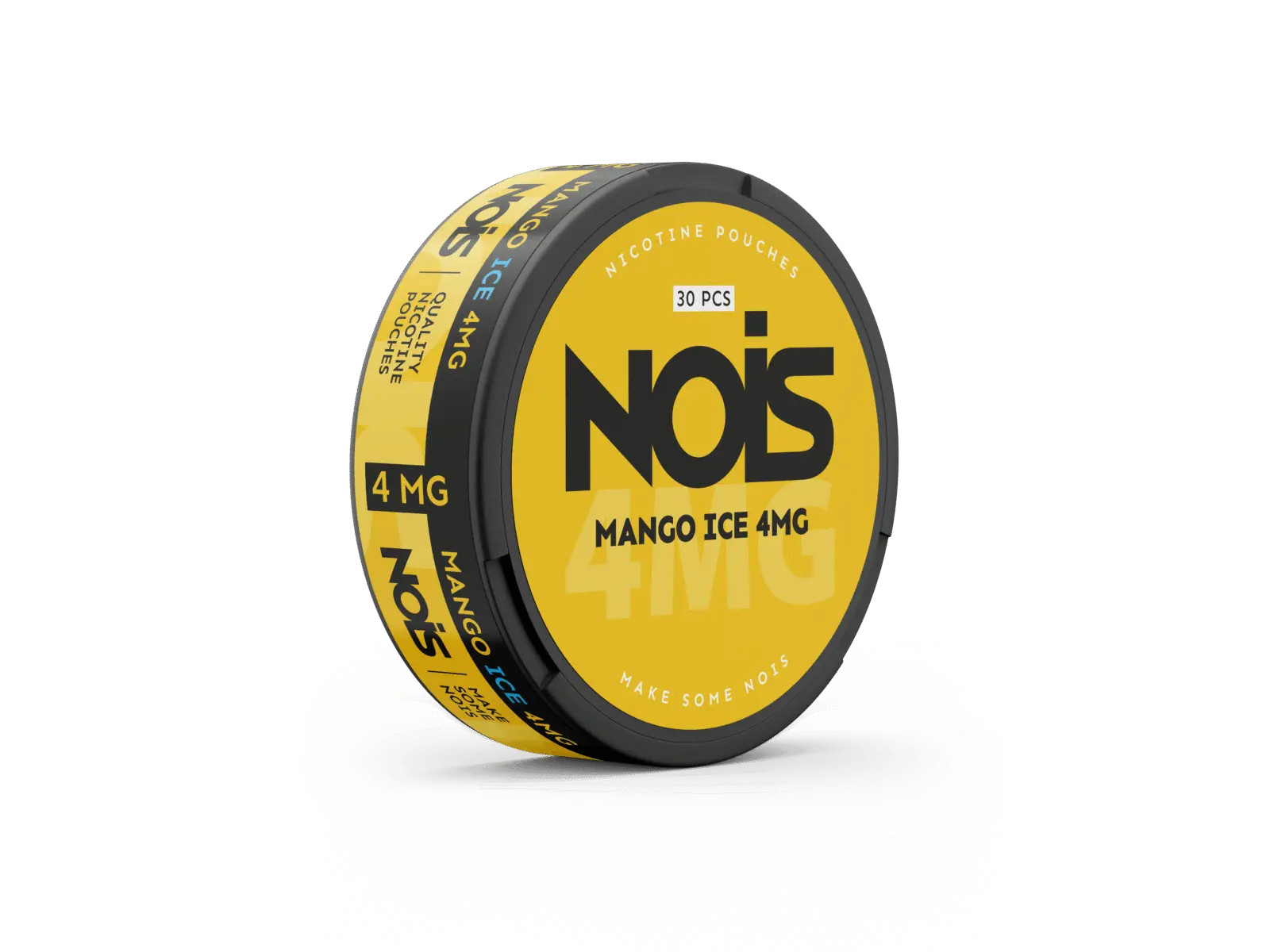 Nois Ice Mango 4mg nicotine pouch by Europesnus.com, featuring a mango ice flavor with vibrant packaging and fresh fruit visuals.
