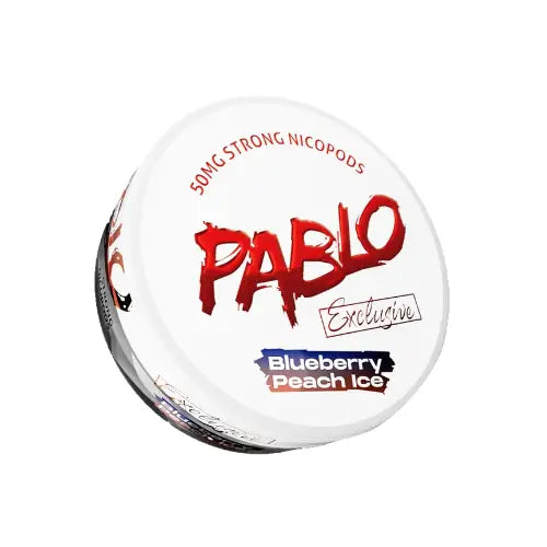 Pablo Exclusive Blueberry Peach Ice e-liquid bottle with vibrant label, showcasing blueberry and peach flavors for vaping.