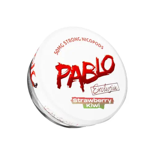 Pablo Exclusive Strawberry Kiwi flavored vape juice bottle with colorful label and branding, on a white background.