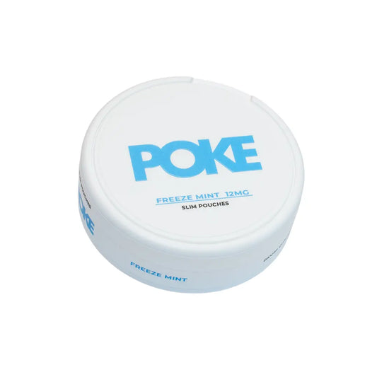 Poke Freeze Mint by Europesnus.com showing mint-flavored nicotine pouch in a sleek black package with green accents.