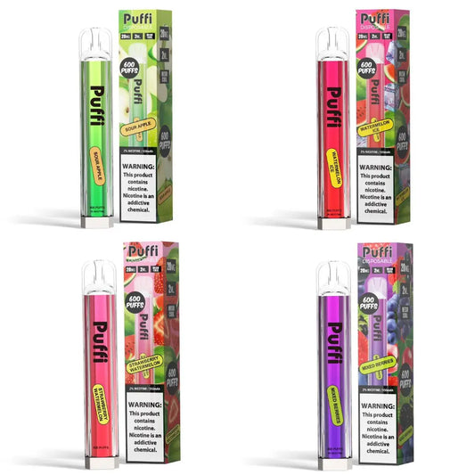 Assorted Puffi candies in a colorful mixpack from Europesnus.com, featuring various fruity and creamy confections.