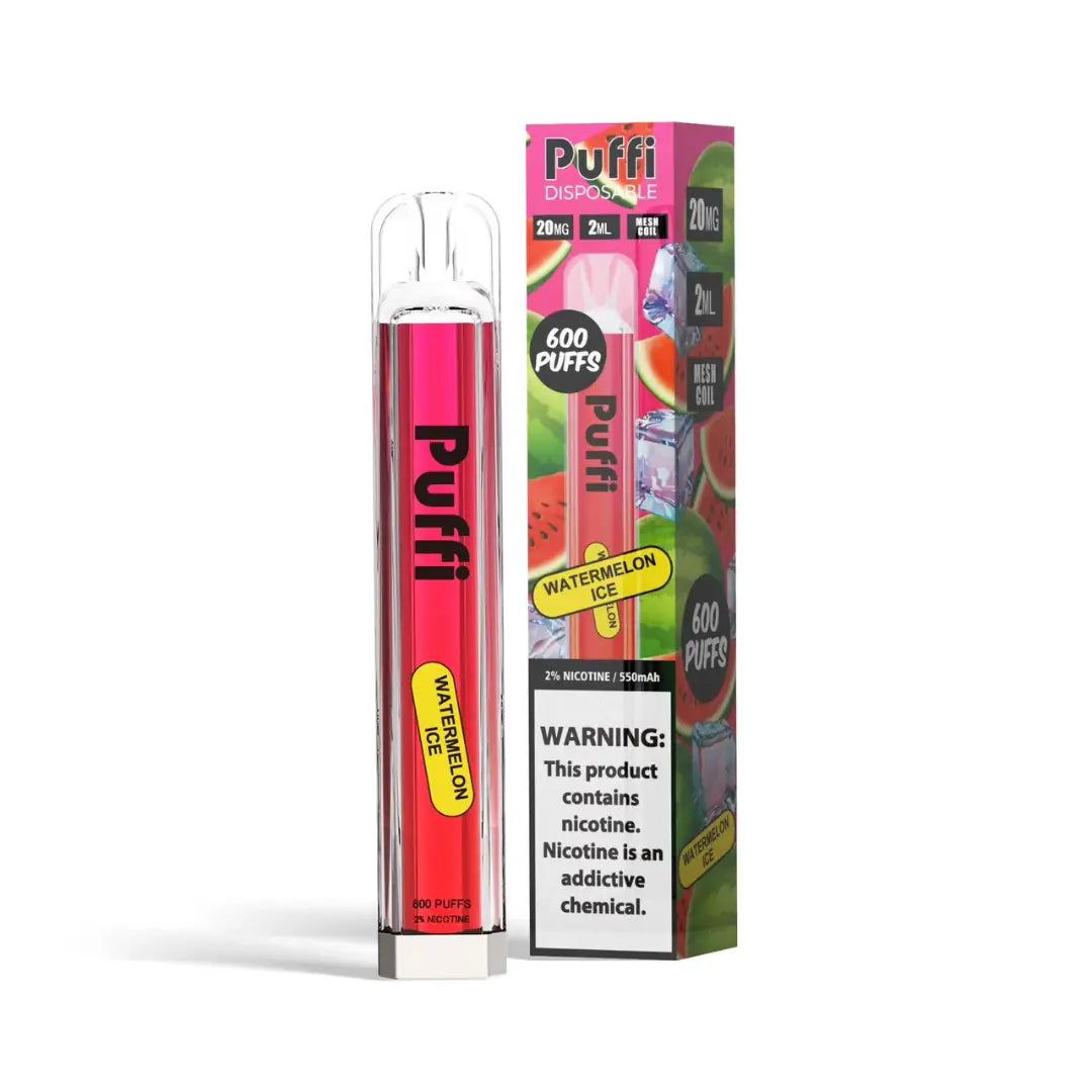 Puffi Watermelon Ice flavored e-liquid bottle from EuropeSnus.com, featuring a vibrant watermelon design and Nordic Frost Mix Pack label.